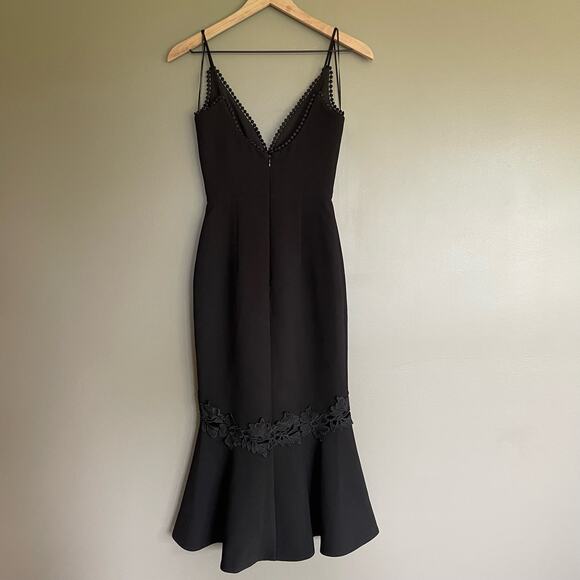 NICHOLAS‎ Crepe Fitted Panel Dress Black Size 0 Lace Embroidered Flounce Hem - Picture 12 of 16